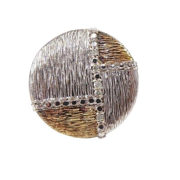Sterling Silver Gold Vermeil Patchwork Circle Natural Diamond Accent Ring Size 9 - Picture 1 of 6